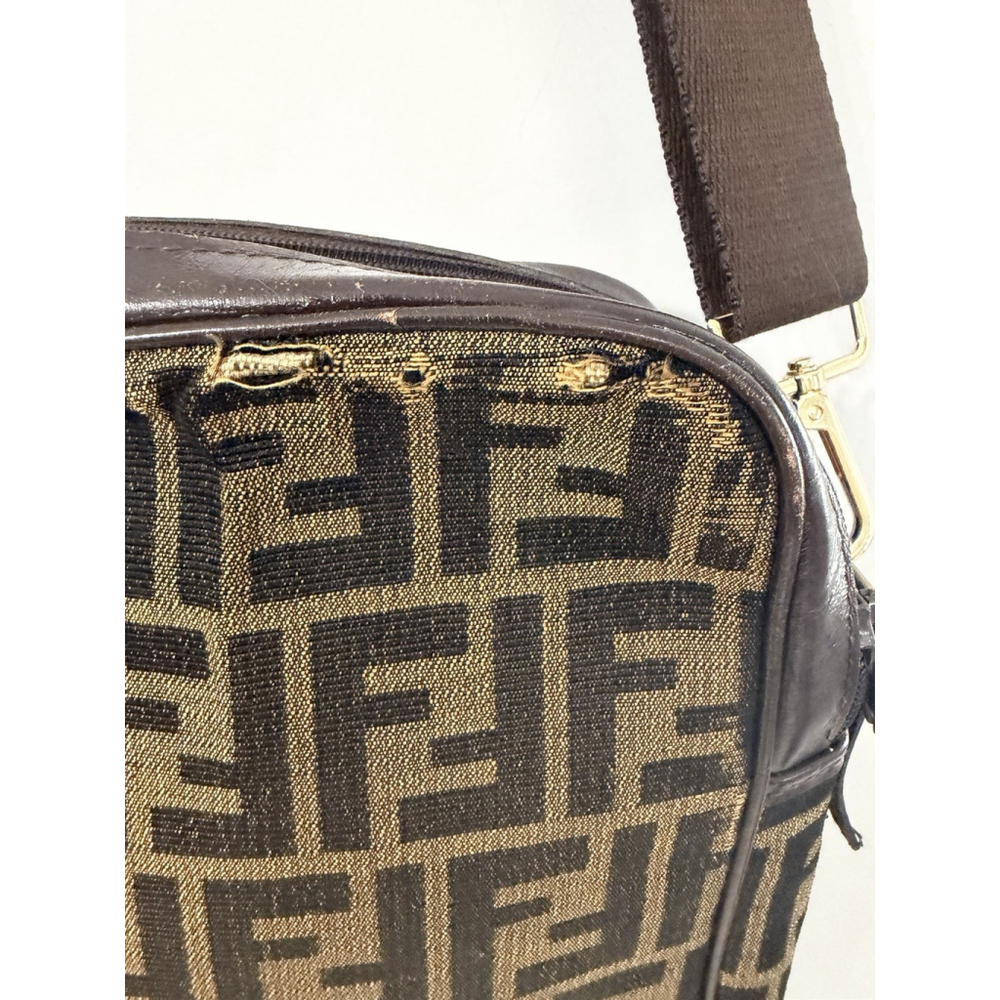 Vintage Fendi Brown Logo Canvas And Leather Nylon Strap Designer Shoulder Bag - Picture 7 of 16